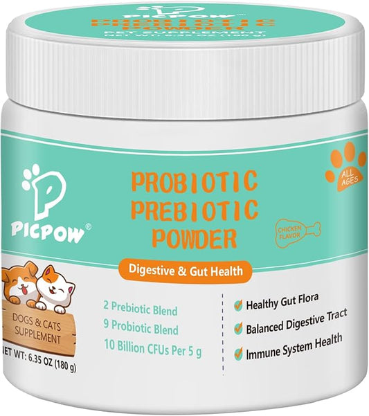 Probiotic Powder for Dogs & Cats, 10 Billion CFU Dog Probiotic Powder, with Digestive Enzymes & PrebioticsP, for Digestive Health, Immune Support, Diarrhea, Gas & Loose Stool