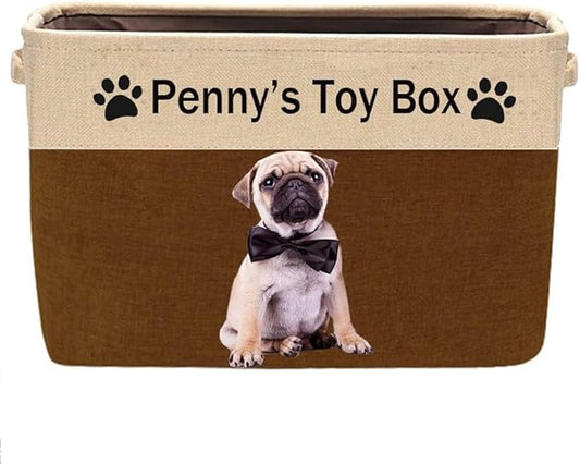 Personalized Dog Toy Box Storage Custom Dog Basket with Pet's Name Cat Toy Storage Gift for Pet Lovers (Brown)