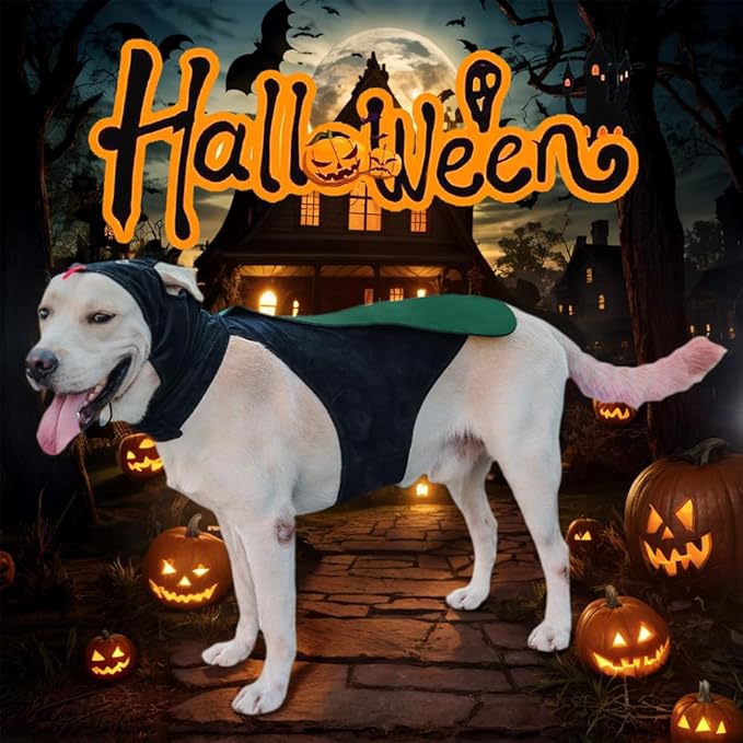 Dog Halloween Vampire Devil Cloak Cape, Red Black Classic Pet Costume for Small Medium Large Dogs, Holiday Cosplay Special Events (Mosquito-Green, B3)