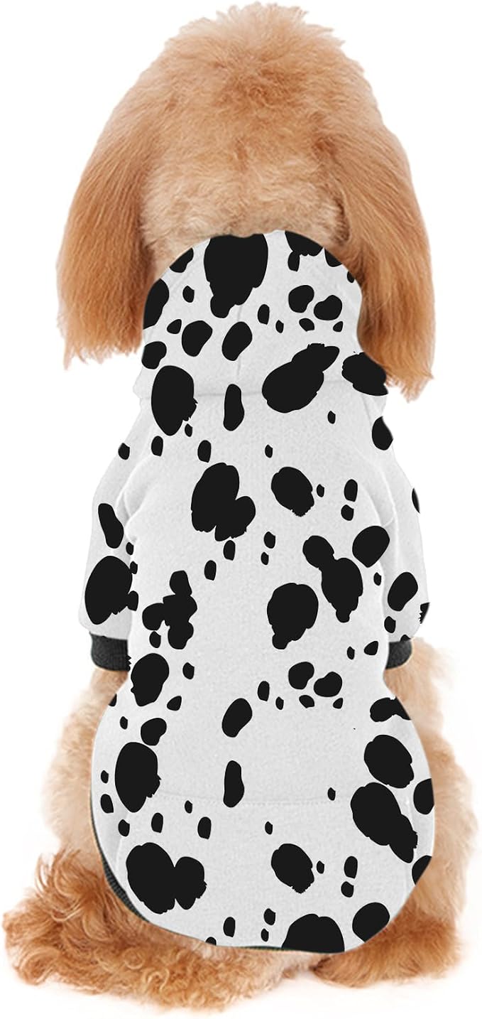 Cute Dalmatian Dog Costume, Dalmatians Print Hoodie Puppy Winter Halloween Cosplay Clothes Sweaters Outfits Pullover Pets' Sweatshirt Hoodies with Pocket for Small Dog S