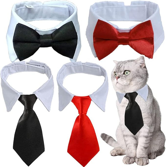 4 Pieces Pets Dog Cat Bowtie Pet Costume Adjustable Formal Necktie Collar for Cats Small Dogs Puppy Grooming Accessories (Black/red)