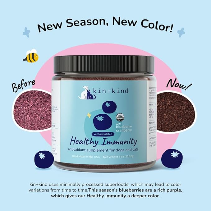 kin+kind Pet Vitamins and Supplements - Immune Support Supplement for Dogs & Cats - Natural Dog Supplements & Cat Supplements w/Organic Ingredients for Healthy Immunity - Made in USA - 3x4 oz Medium