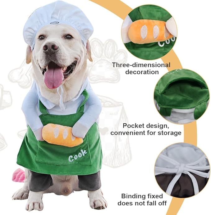 Dog Halloween Vampire Devil Cloak Cape, Red Black Classic Pet Costume for Small Medium Large Dogs, Holiday Cosplay Special Events (Chef-Green, B3)