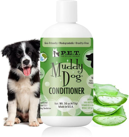 P.E.T. Muddy Dog Deep-Conditioning Rinse, 16 oz | 25 : 1 Concentrate | Shea Butter, Keratin & Papaya Blend | Fast Detangle, Odor Neutralizer & Soft-Coat Finish | Cosmetic Formula