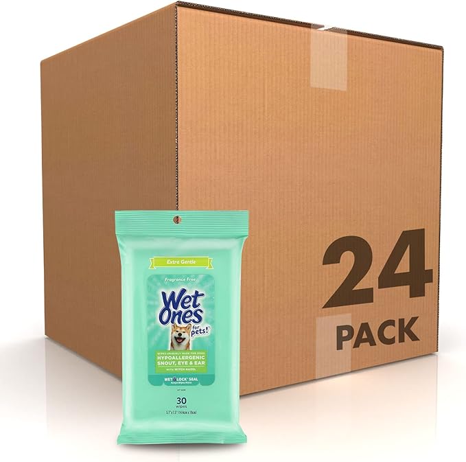 Wet Ones for Pets Extra Gentle Dog Wipes with Witch Hazel for Snout, Eye, Ear - Fragrance-Free Dog Wipes for All Dogs Wet Ones Wipes with Wet Lock Seal (Pack of 24, 720 Count Total)