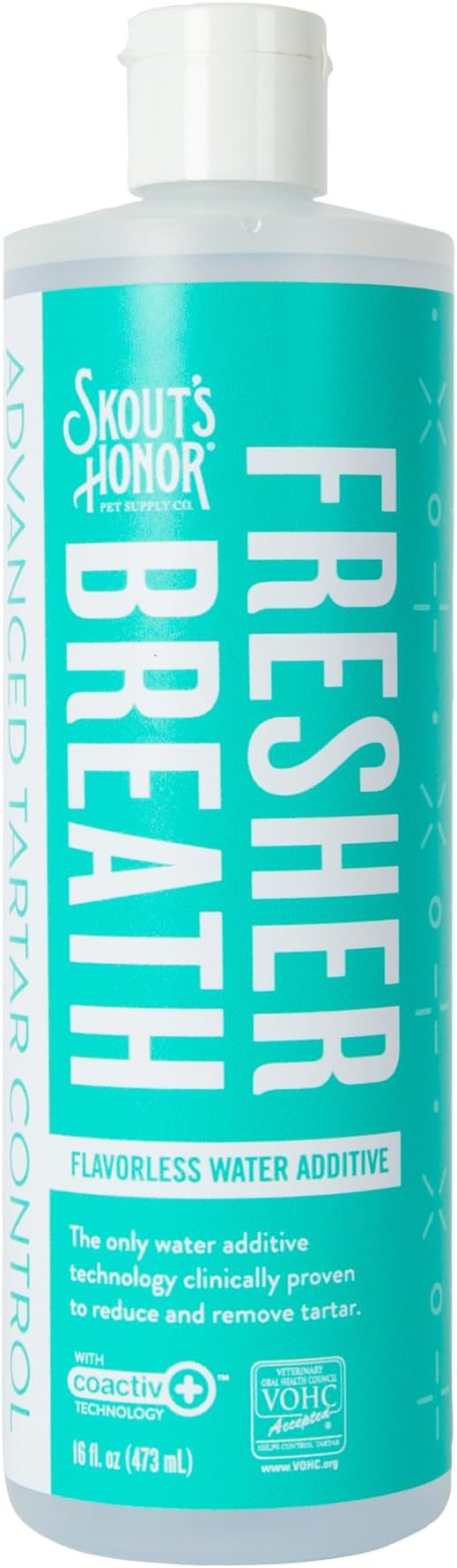 SKOUT'S HONOR Fresher Breath Water Additive for Pets - VOHC Accepted for Tartar Control, Freshens Breath Fast, No Brushing Required : Fresh & Flavorless 16oz