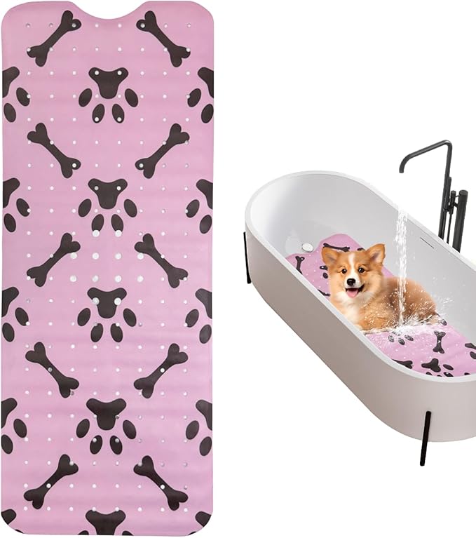 Dog Bath Mat for Tub Non-Slip Pet Bathtub Mat Fast Dry Dog Shower Attachment Mat Senior Friendly Dog Bath Supplies (Pink