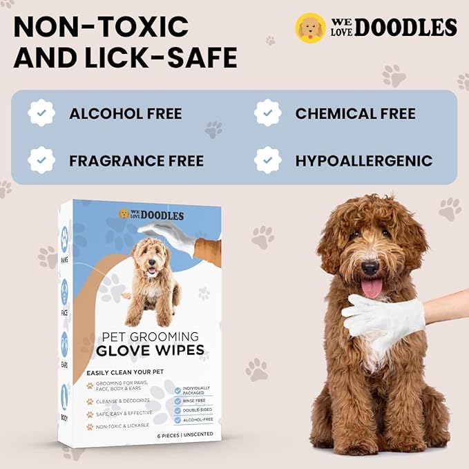 We Love Doodles Dog Gloves Wipes & Dog Ear Cleaning Solution Kit Bundle - Pet Bathing Wipes for Dogs, Paws, Face, Body, Ears, Prevent Infections, Organic, Made in USA, Ear Drops for Dogs