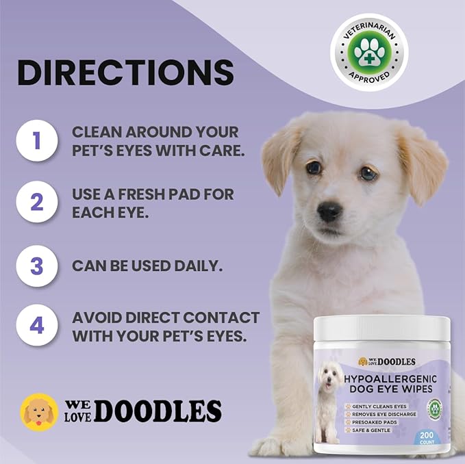 We Love Doodles Dog Eye Wipes & Dog Shampoo Bundle - Pre-Soaked Eye Wipes for Dogs, Tear Stain Remover for Dogs, Pet Eye Wipes, Dog Eye Cleaner, and Shampoo for Matted Pet Hair (Lavender)