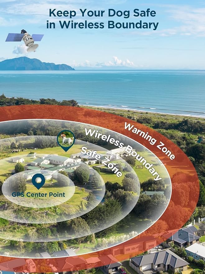 Wireless Dog Fence for 2 Dogs, GPS Wireless Dog Collar with 3 Warning Modes, Pet Containment System with AI Smart Signal, Electric Dog Fence Collar for Outdoor Use Only(2 Collars)