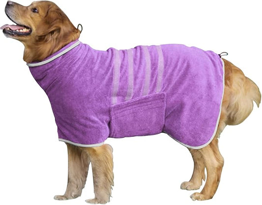 Dog Robe - Fast Drying Towel - Microfiber Super Absorbent Pet Bathrobe, Adjustable Collar & Belly Strap (Purple, XX-Large)