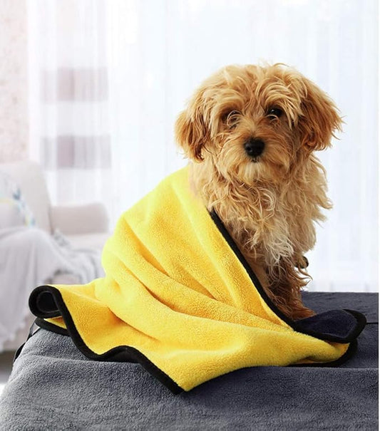 Dog Bath Towel - Super Absorbent Microfiber Dog Towel for Small Medium Large Dogs and Cat, Yellow & Grey 19.7" x 39.4"