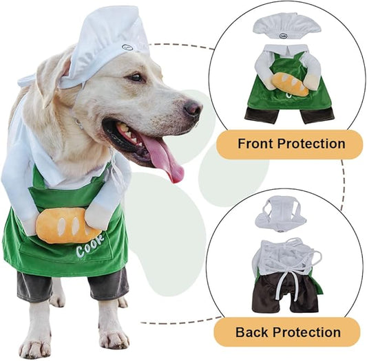 Dog Halloween Vampire Devil Cloak Cape, Red Black Classic Pet Costume for Small Medium Large Dogs, Holiday Cosplay Special Events (Chef-Green, B3)