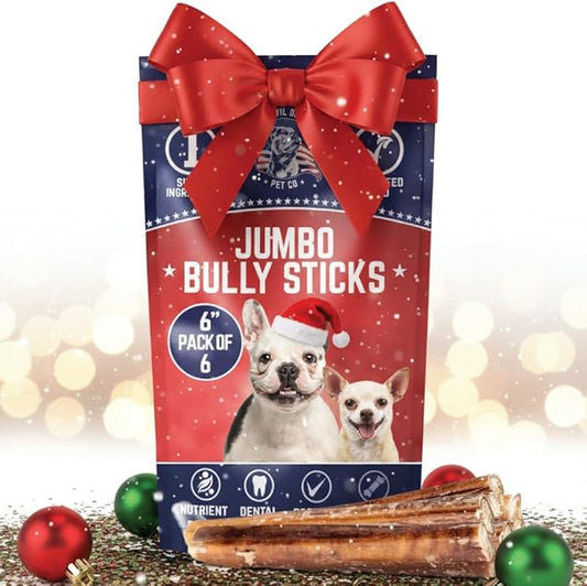 Devil Dog Pet Co. Jumbo Bully Sticks – 6 Inch, 6 Pack Dog Chews, 100% Natural Free-Range Grass-Fed Beef – Long Lasting, Rawhide-Free Treats for Dogs