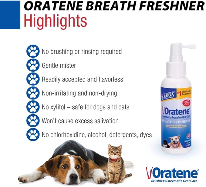 Zymox Oratene Brushless Oral Care Breath Freshener for Dogs and Cats, 4oz