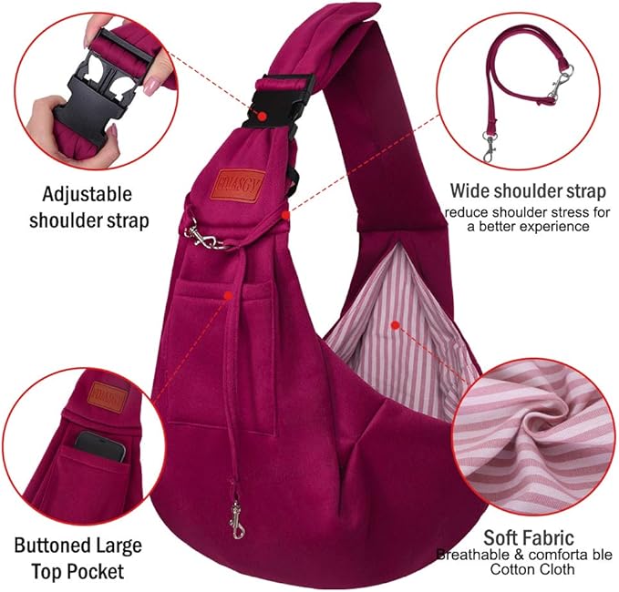 FDJASGY Small Dog Sling Cat Carrier Adjustable Strap Hands Free Reversible Pet Puppy Travel Bag Backpack for Outdoor Travel