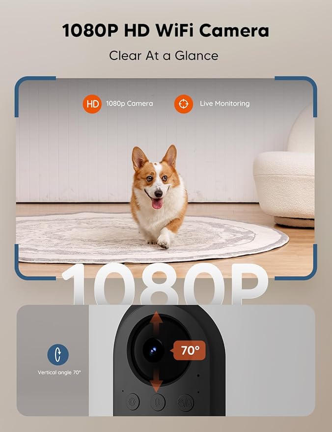 WOPET Automatic Cat Feeder with Camera for Two Cats, 6L Automatic Dog Feeder with HD Video and Night Vision, 5G/2.4G WiFi Pet Feeder for Cats & Dogs, SD Card Storage & 2-Way Audio