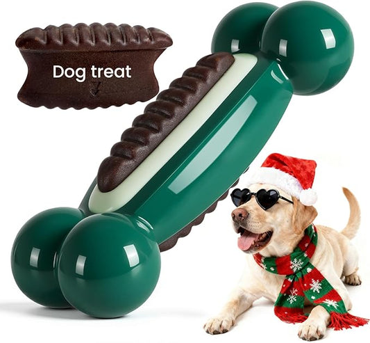 Dog Toys for Aggressive Chewers: Dog Treat & Chew Toys, Long-Lasting Interactive Dog Toys to Keep Them Busy, Indestructible Dog Enrichment Bones for Small Medium Large Breeds, Beef Flavor