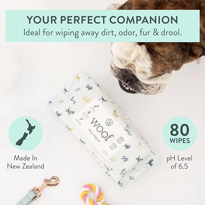Woof Dog Wipes - Pet Wipes for Dogs with Manuka Honey, Gentle for Body,Eyes,Ears & Paws - 80 Counts-26.5 oz