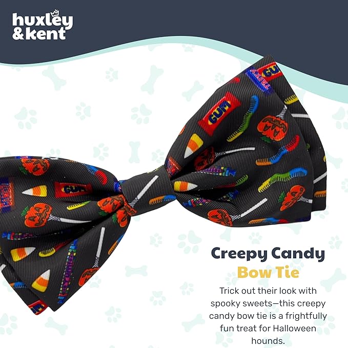 Huxley & Kent Pet Bow Tie for Dogs & Cats - Halloween Adjustable Hook & Loop Collar Accessory - Cute & Comfortable for Holidays & Celebrations - Creepy Candy, Extra-Large