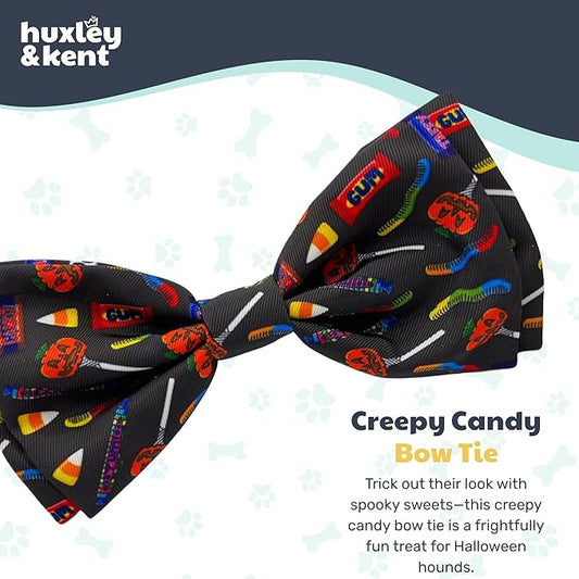 Huxley & Kent Pet Bow Tie for Dogs & Cats - Halloween Adjustable Hook & Loop Collar Accessory - Cute & Comfortable for Holidays & Celebrations - Creepy Candy, Extra-Large