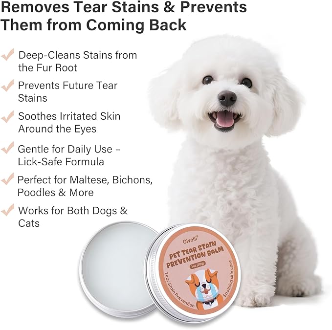 Tear Stain Remover Balm for Dogs & Cats with Pro Powder Brush – Natural Safe Gently Removes Eye Gunk & Stains – Great for White Dogs, Daily Eye Cleaning – Works Better with Pet Eye Wipes,1 oz