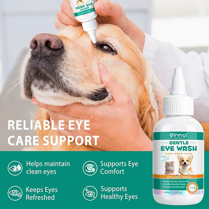 Dog and Cat Eye Wash | Pet Eye Drops for Daily Cleaning & Tear Stain Removal | Safe Lickable Formula, Helps Keep Eyes Clean & Clear | Soothes Irritation & Dry Eyes, 3.38 Fl Oz