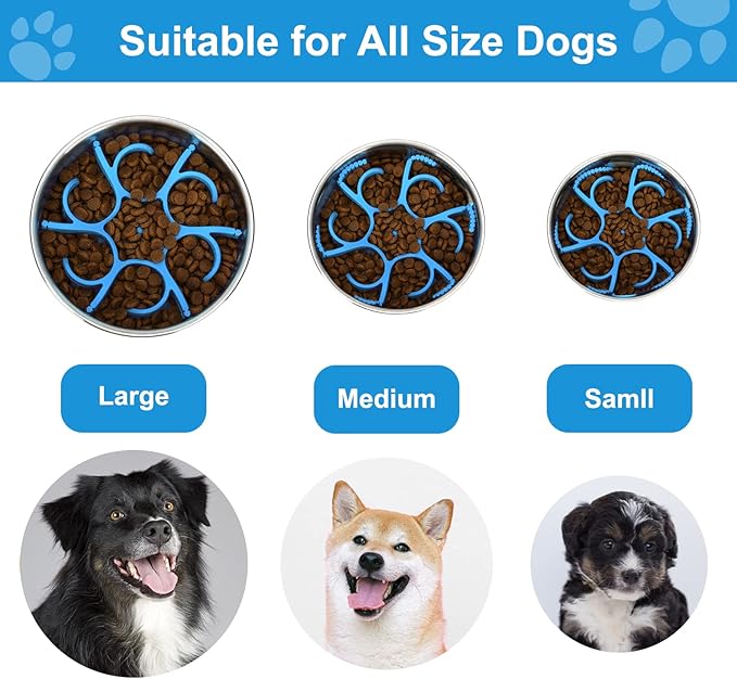 Dog Slow Feeder Bowls Silicone Spiral Pet Food Feeder Insert to Slow Down Eating for Large Medium Small Breed Dogs Perfect with Stainless Steel Glass Ceramic Pet Bowls (Blue)