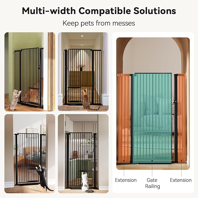 COMOMY 55.1" Extra Tall Pet Gate for Cats, 29.5-40.6" Extra Wide Cat Gate with Adjustable Cat Door, Pressure Mounted Easy Walk Through Pet Gate with Door for Stairs, Doorways, Kitchen(Black)