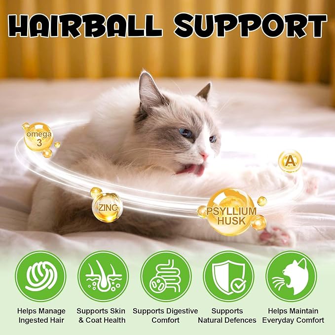 Hairball Treatment for Cats, Cat Treats Hairball Remedy Crunchy & Creamy Chews Supports Skin & Coat, Vitamins for Digestion, Chicken (30-Day Supply)