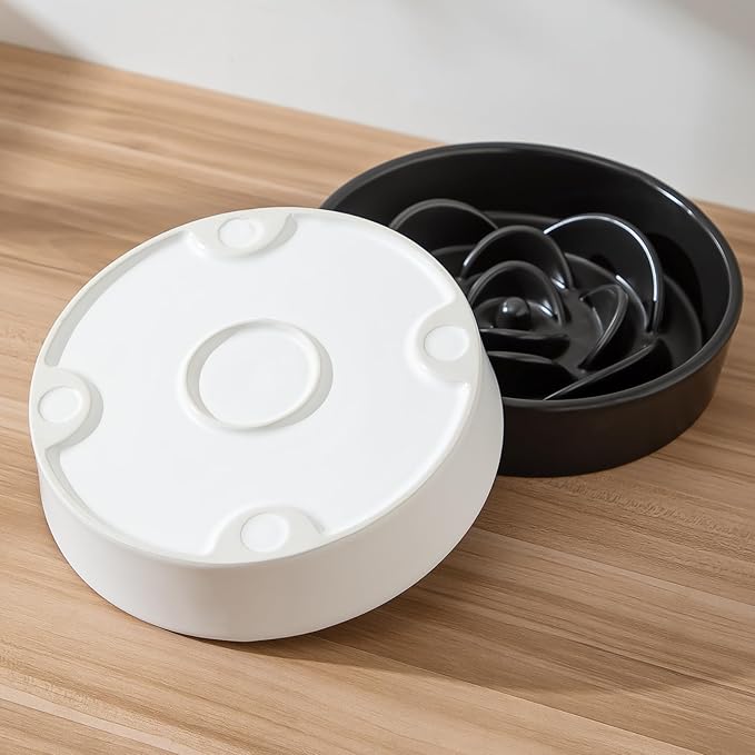 8.25'' Ceramic Slow Feeder Dog Bowls - Petal Shape Modern Dog Food Dish for Medium and Large Breeds, Puzzle Maze Bowl to Slow Down Eating, Anti-Gulping, Dishwasher & Microwave Safe, White