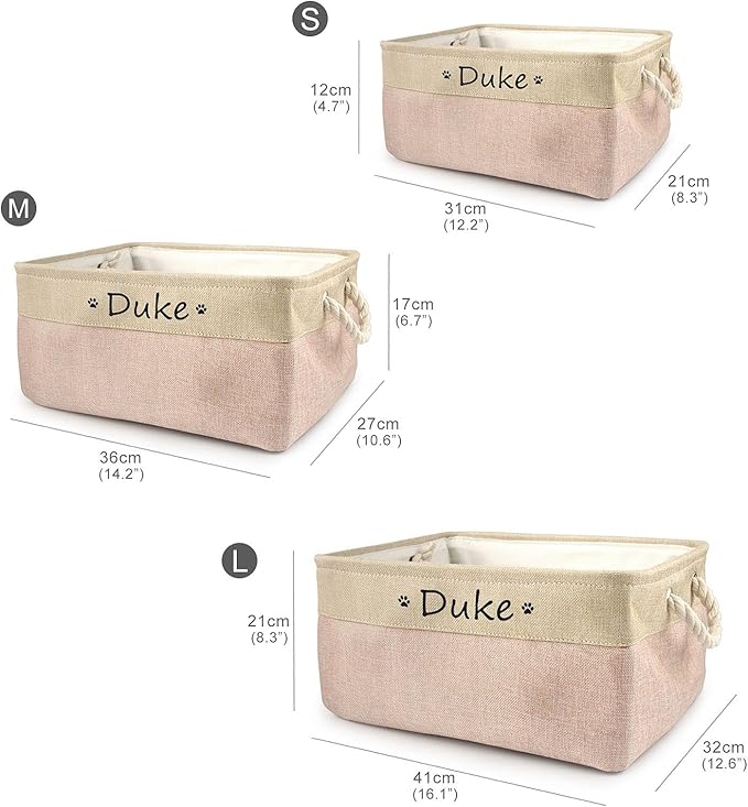Dog Toy Box Storage Basket Bin with Personalized Custom Pet's Name Collapsible Rectangular Storage Bag for Organizing Dogs cat Clothes，Shoes，Pet Accessories (Pink, S)