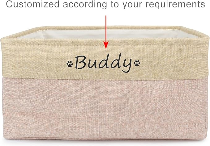 Dog Toy Box Storage Basket Bin with Personalized Custom Pet's Name Collapsible Rectangular Storage Bag For Organizing Dogs cat Clothes，Shoes，Pet Accessories (Pink, L)