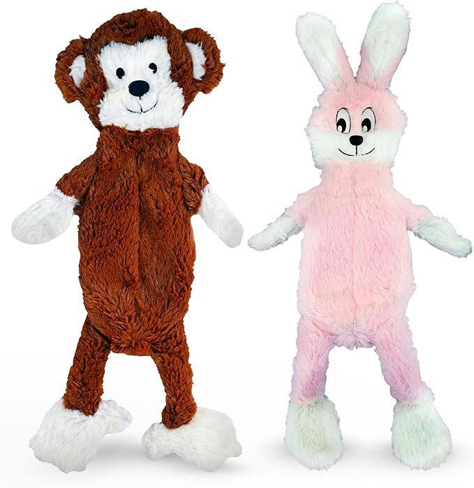 FGA MARKETPLACE Monkey-Pink Rabbit Flat NO Stuffing NO Squeak Plush Dog Toy, Funny Style Will Entertain Your Pet for Hours, Recommended for Small and Medium Dog 21 INCH Long