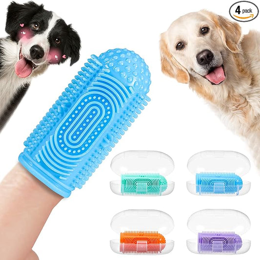 Dog Toothbrush Finger Toothbrush Dogs Tooth Brushing Kit 4Pack Dogs Finger Toothbrushes for Dog Teeth Cleaning& Dental Care Doges Tooth Brush Pet Toothbrush
