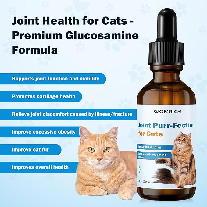 Joint Supplement for Cats - Glucosamine & Chondroitin Drops - Arthritis Relief for Senior Cats - Hip & Joint Care for Indoor Cat - Cat Supplements & Vitamins - 59ML