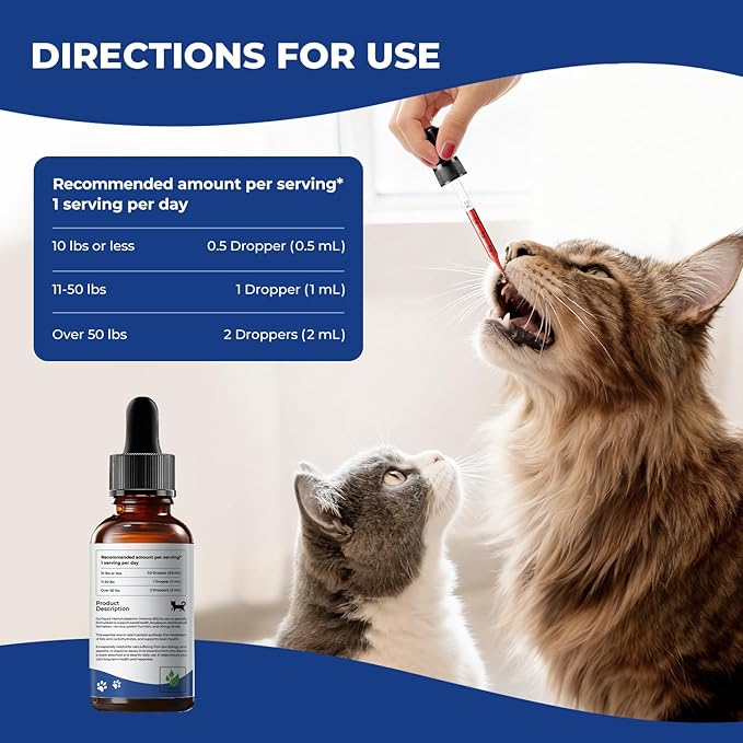 Appetite Stimulant for Cats, Liquid Vitamin B12 Drops, Methylcobalamin Supplement, Boosts Appetite, Energy, Mood, Recovery and Red Blood Cell Formation, Cat Vitamins - 2 fl oz (60ml)
