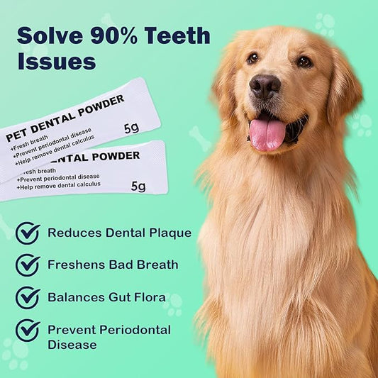 Pet Teeth Cleaning Powder, Safe & Natural Oral Care Formula Dog Dental Powder, Reduces Plaque & Tartar, Freshens Breath, Sodium Hexametaphosphate Free Dog Dental Powder -5g*20 sachets