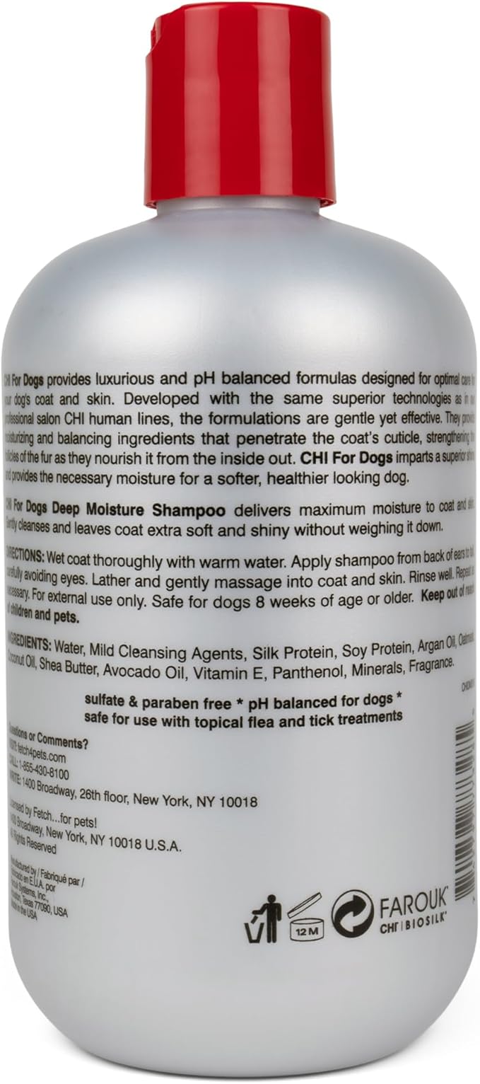 CHI for Dogs Deep Moisture Shampoo - Best Hydrating Formula for Dry Skin - Moisturizing Dog Wash with Soothing Ingredients - Paraben and Sulfate Free - Made in USA, 16 Fl Oz