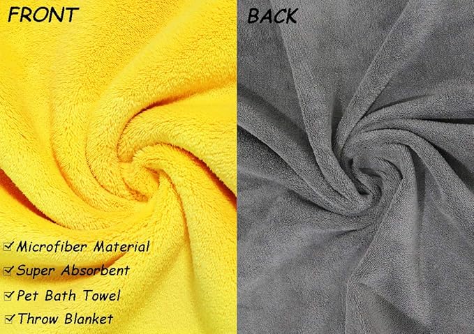 Dog Bath Towel - Super Absorbent Microfiber Dog Towel for Small Dogs and Cats, Yellow & Grey 11.8" x 23.6"