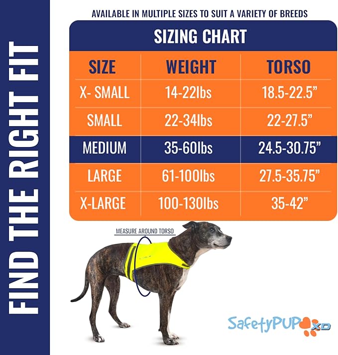 SafetyPUP XD Lite Dog Vest. Coverage to Mid Back. Reflective Hi Visibility Fluorescent Yellow Fabric Helps to Keep Them in Sight and Safe On and Off Leash.