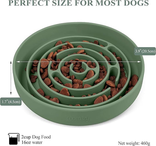 Coomazy Slow Feeder Dog Bowls, Silicone Dog Bowl with Suction Cups, Slow Feeder & Non-Slip Design, Boredom and Anxiety Reducer, Suitable for All Breed Dogs, Avocado Green