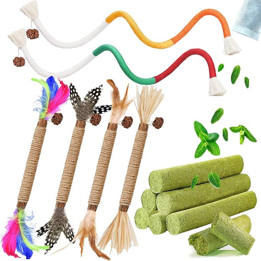 Cat Toys 12Pack Cats Grass Treat Catnip Toy with Silvervine for Indoor Kitten Toys Wood Kitty Chew Rope Grass Sticks for Teeth Cleaning Kitten Snack for Catnip Dental Care Self Play
