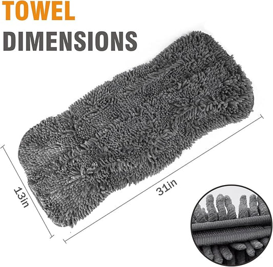 Microfiber Dog Towels for Drying Dogs, Super Absorbent, Soft and Quick Drying Pet Grooming Towel, 31Inch X 13Inch, Perfect Pets' Shower & Bath Supplies for Dog and Cat, Machine Washable, Grey