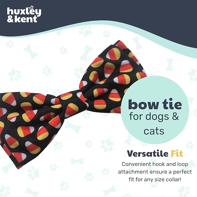 Huxley & Kent Pet Bow Tie for Dogs & Cats - Halloween Adjustable Hook & Loop Collar Accessory - Cute & Comfortable for Holidays & Celebrations - Candy Corn, Extra-Large