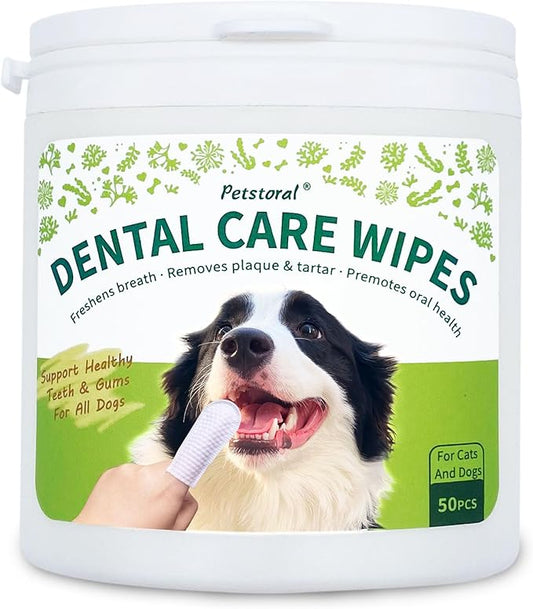 Dental Care Wipes for Dogs and Cats, 50 Count, Teeth and Gum Cleaning, Plaque and Tartar Removal