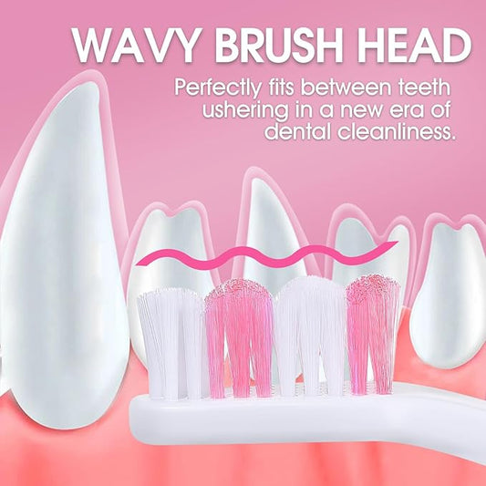 Dog Toothbrush – Newly Upgraded Dual-Head Design with 60° Wavy Bristles – Gently Surrounds Teeth for Deep Cleaning and Plaque Removal – Non-Slip Handle, Ideal for Daily Pet Dental Care (Pink, 6-Pack)