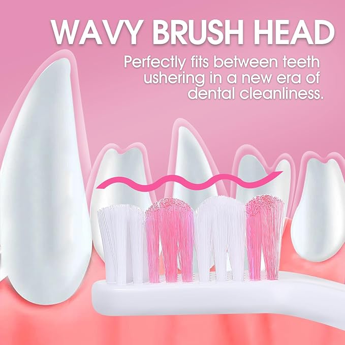 Dog Toothbrush – Newly Upgraded Dual-Head Design with 60° Wavy Bristles – Gently Surrounds Teeth for Deep Cleaning and Plaque Removal – Non-Slip Handle, Ideal for Daily Pet Dental Care (Pink, 1-Pack)