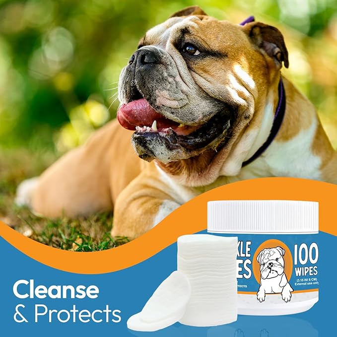 Wrinkle Wipes for Dogs - 200 Count with Honeysuckle & Green Tea –Soothing & Deodorizing Dog Face Wipes for Bulldogs, Pugs & Frenchies – Cleans Skin Folds, Tear Stains & Paws