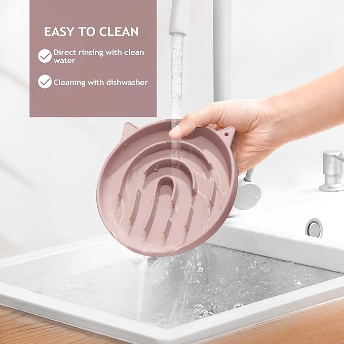 Coomazy Silicone Slow Feeder Dog Cat Bowls, Interactive Puzzle Toy for Pets Food Training, Keeps Dogs Cats Busy, Prevents Puppy Kitty Overeating (Dusty Pink, 1.4Cup)